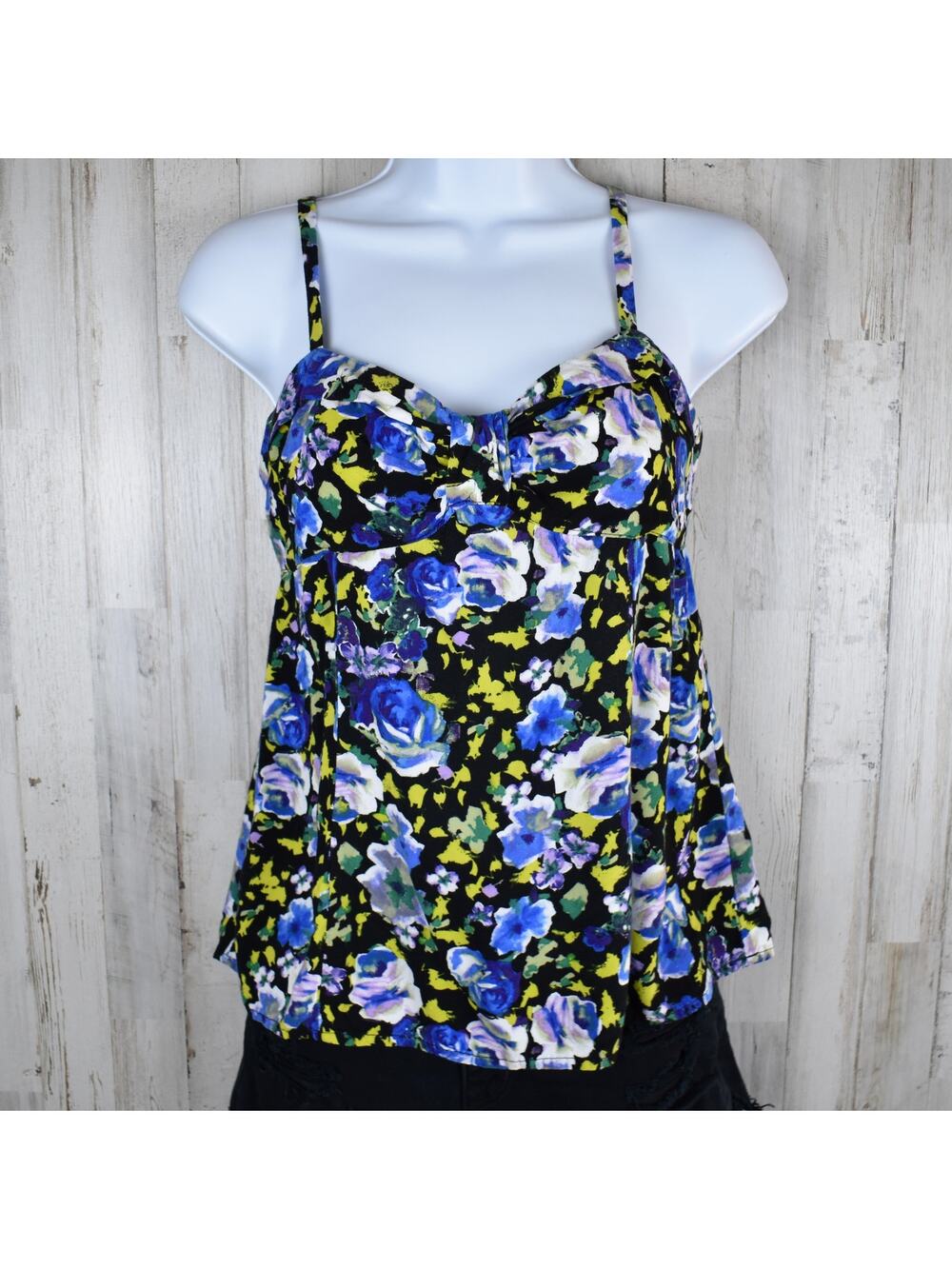 Y2K Kirra Blue Floral Babydoll Tank Top Juniors Large Y2K Strappy Boho Grunge